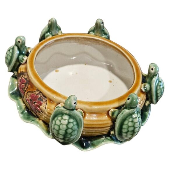 Vintage Fisherman's Fortune Turtle Planter Ceramic Dish Bowl Adorable Pottery - Picture 5 of 5